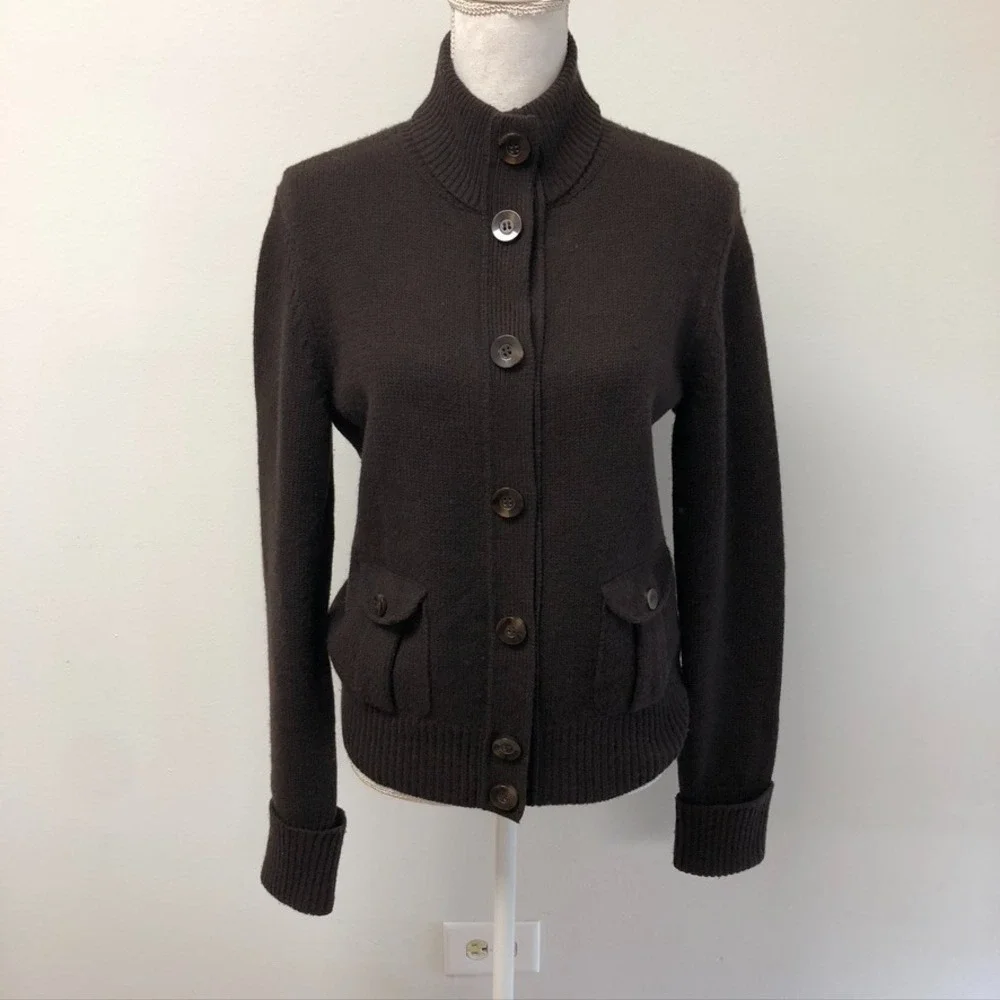 Henri‎ Bendel Wool Cashmere Cardigan Sweater Jumper Womens Large Brown Old Money